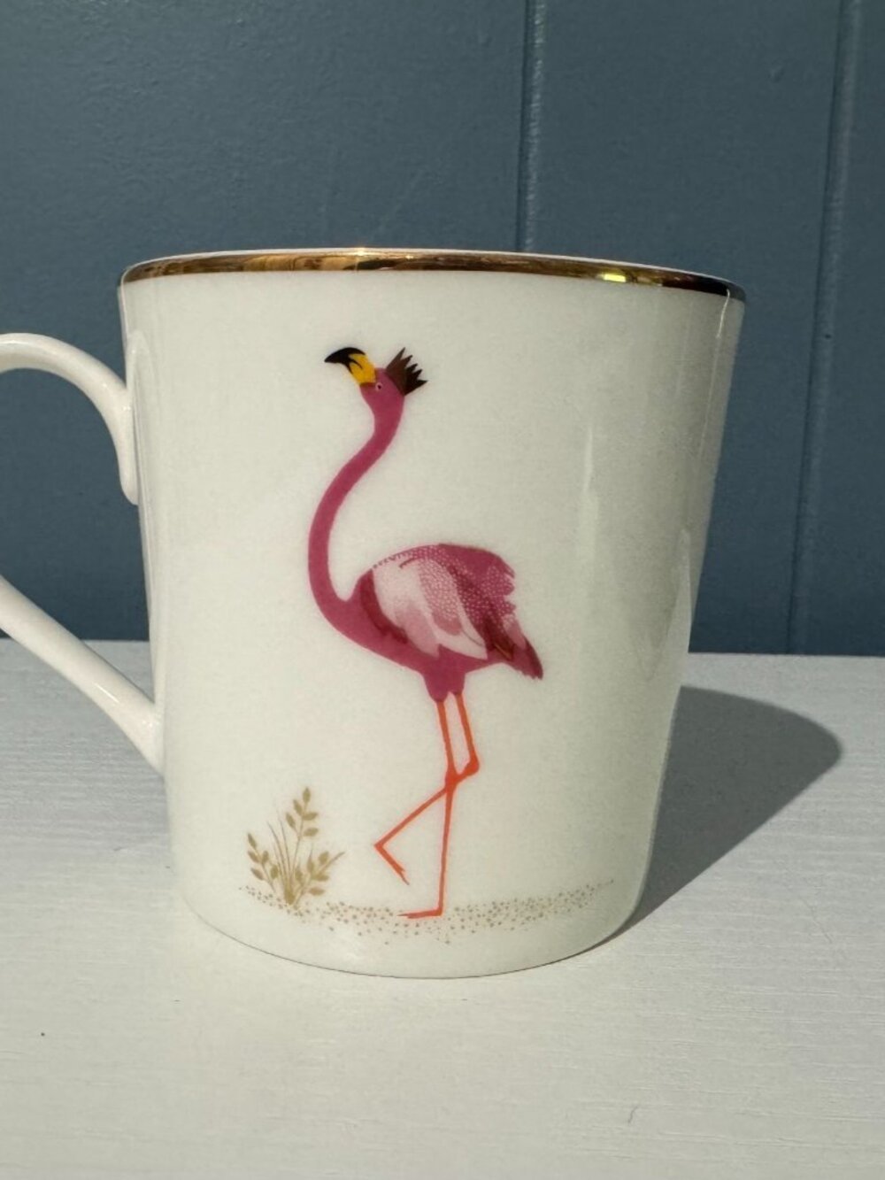 Sara Miller London Flamingo Mug Portmeirion Gold Rim Pink Bird Coffee Cup New - Picture 2 of 4